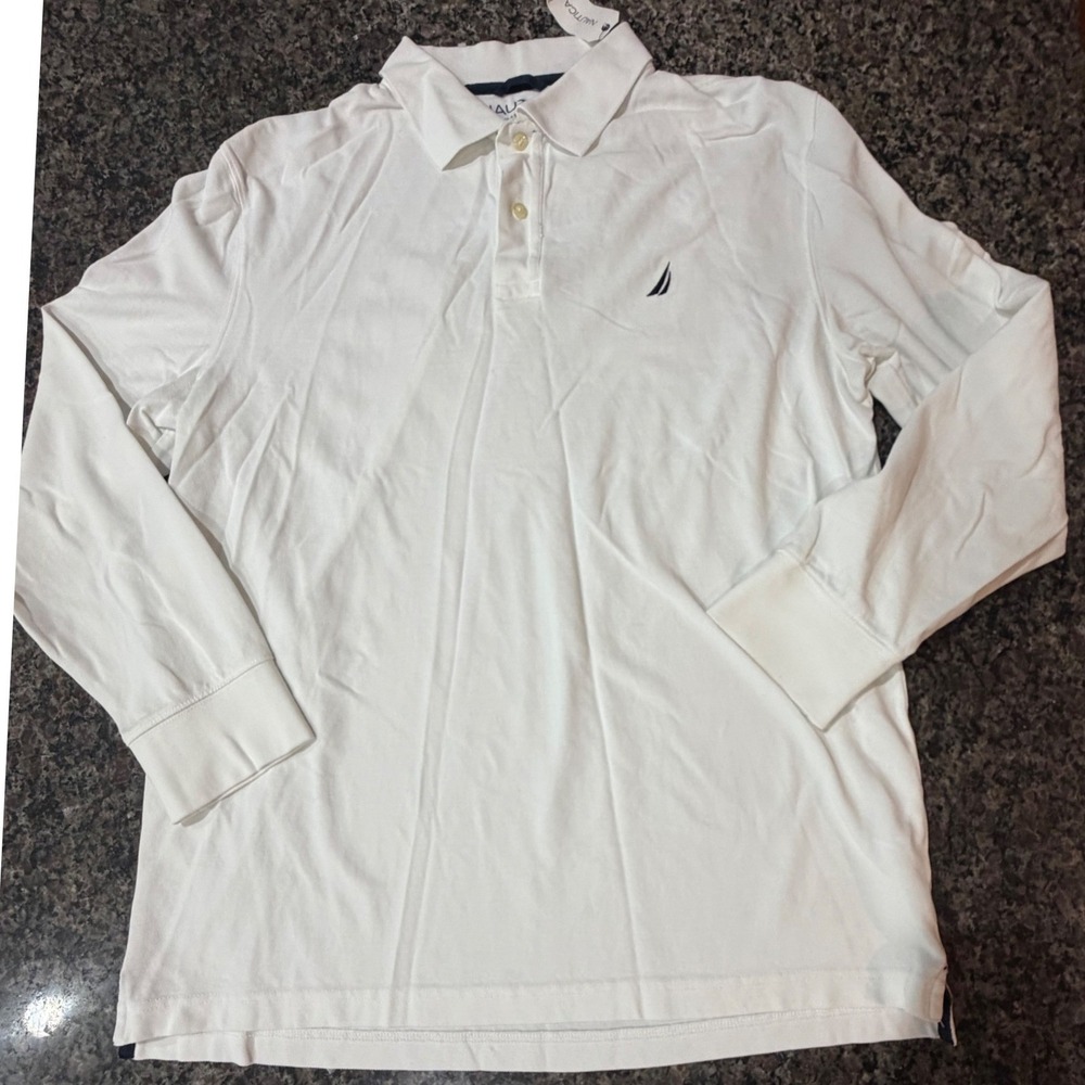 Nautica Mens Classic Fit Long Sleeve Polo Shirt White Pique Cotton KR6450 XL
